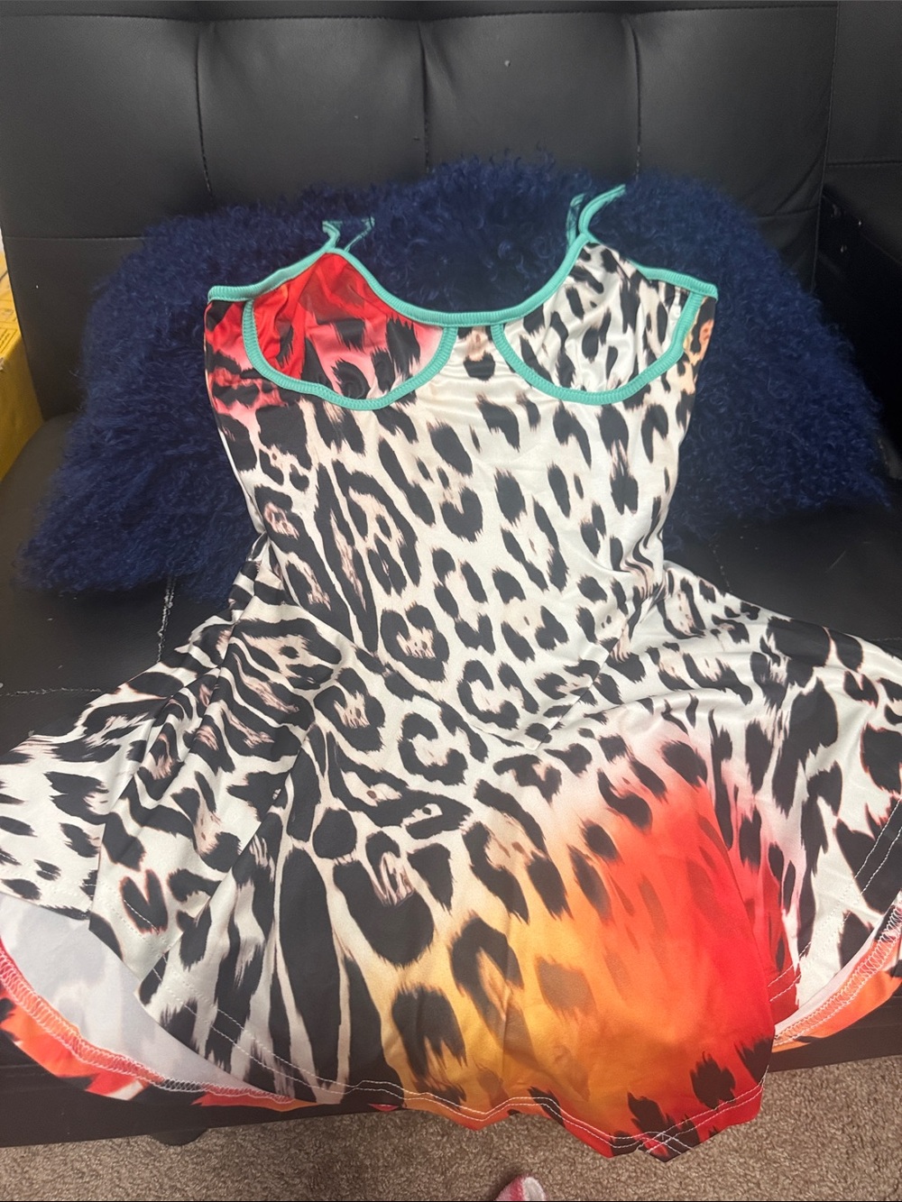 Girls Leopard Print Skater Dress with Sunset Accent